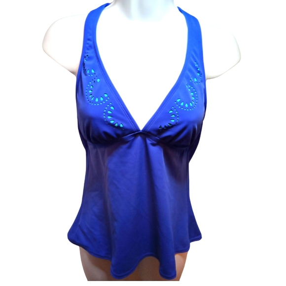 Ocean Avenue Swimwear Tankini Cutout Halter Top One Piece Bathing Suit Blue - Picture 11 of 14